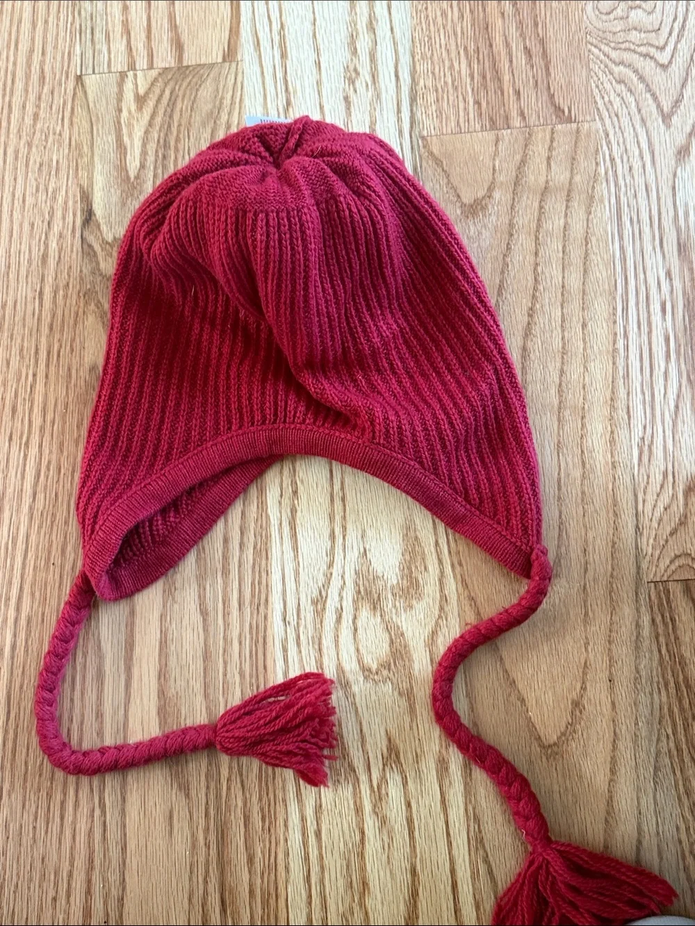 UNIQLO Red Knit Pom-Pom Earflap Hat - acrylic wool cashmere nylon blend